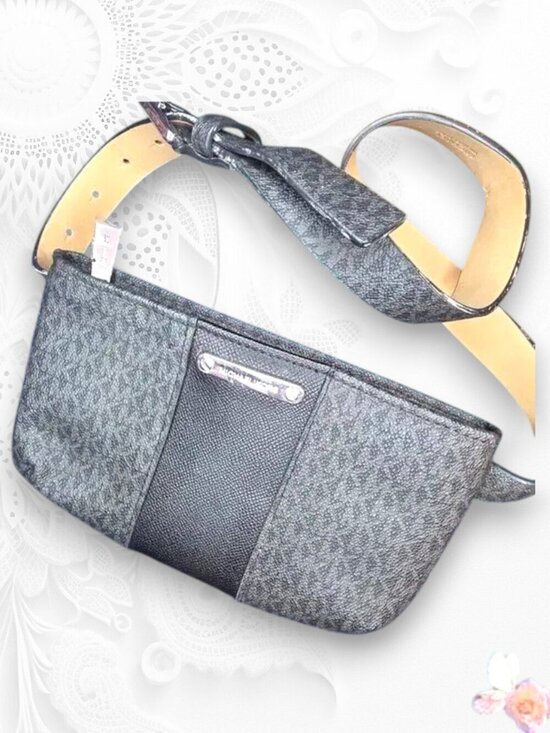 Michael Kors Handbags - Michael Kors Waist Bag Crossbody Fanny Pack Black Gray Silver Hardware 1B